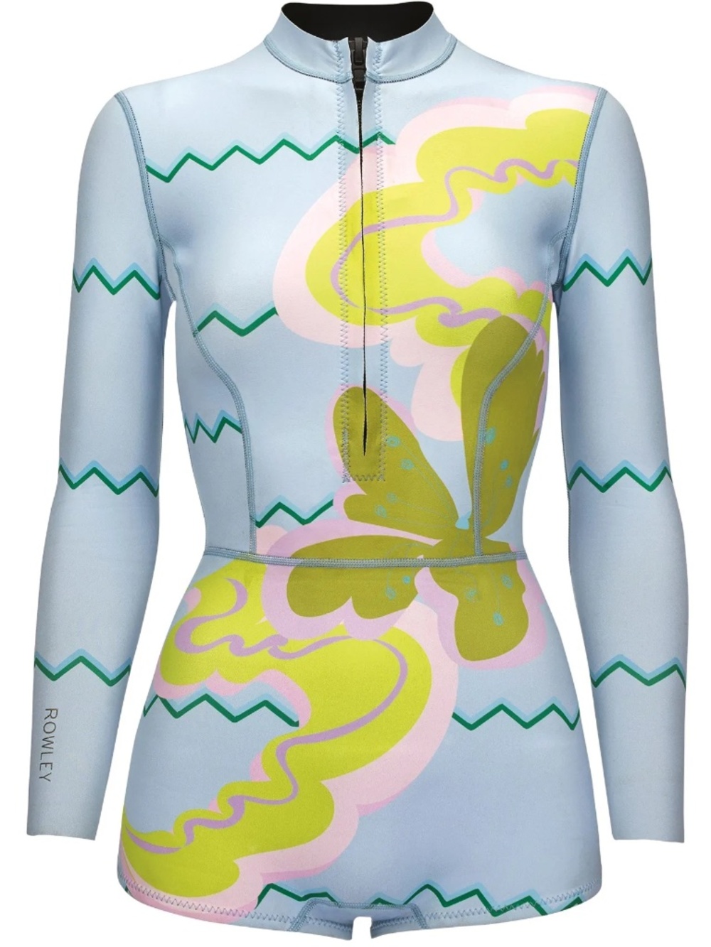 Cynthia Rowley Light Blue Long-Sleeve Floral Surf Suit with Lime & Pink Accents